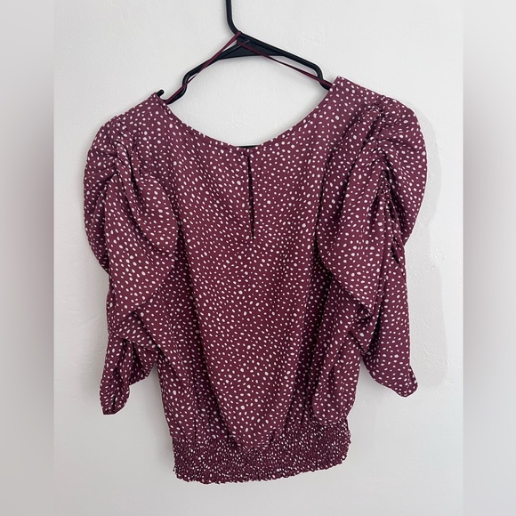 Medium Paper Crane Mauve & Ivory Puffed Sleeve Smocked Band Top - Picture 3 of 3